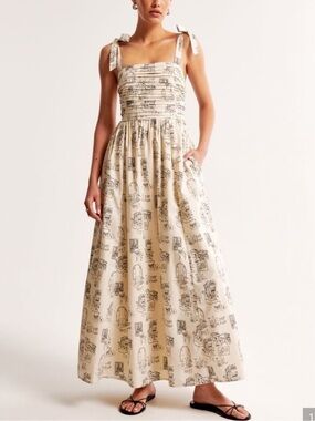 ABERCROMBIE & FITCH WOMENS EMERSON ITALY THEME DRESS CREAM BLACK MEDIUM